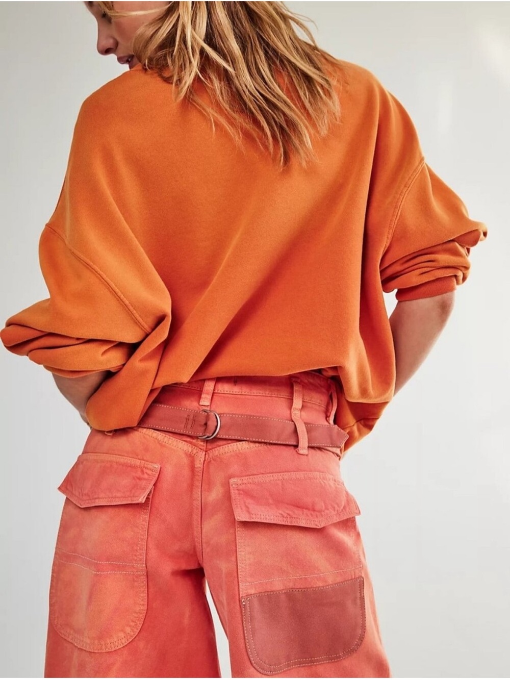 NWT Free People We The Free Waterfalls Baggy Wide Leg Jeans Orange Size 27